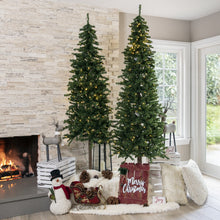 Load image into Gallery viewer, Pre-Lit Artificial Alpine Slim Pencil Christmas Tree w/ LED Lights, Stand
