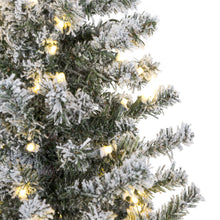 Load image into Gallery viewer, Pre-Lit Snow Flocked Alpine Slim Pencil Christmas Tree w/ LED Lights, Stand
