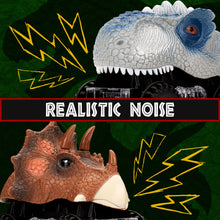 Load image into Gallery viewer, Set of 4 Kids T-Rex &amp; Triceratops Dinosaur Bump &amp; Go Toy Cars w/ LED Lights
