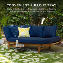 Load image into Gallery viewer, Outdoor Convertible Acacia Wood Futon Sofa w/ 4 Pillows, Removable Cushion
