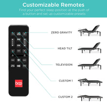 Load image into Gallery viewer, Queen Size Adjustable Bed Base with Massage, Remote Control, and USB
